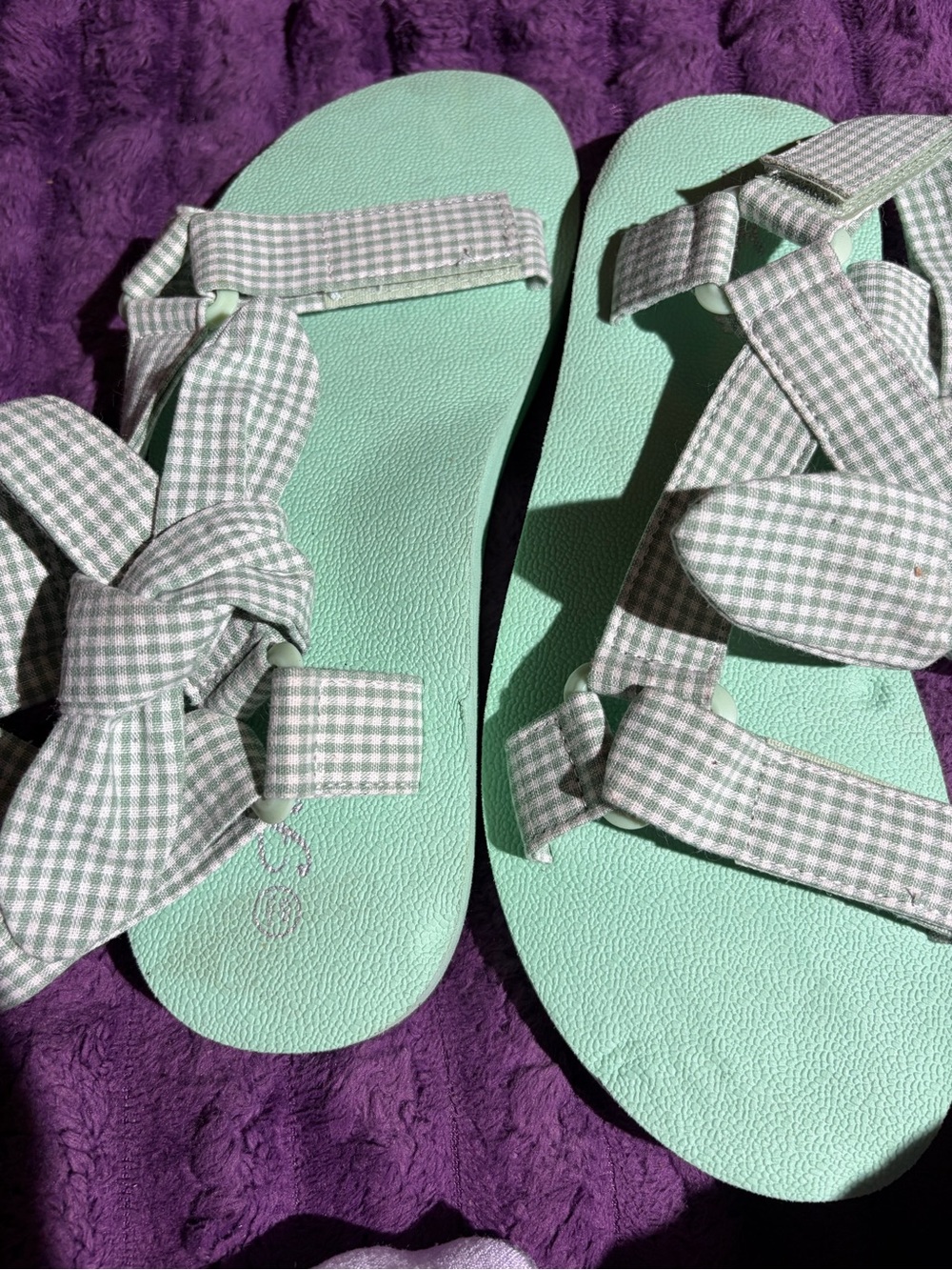 Mint Green Gingham Knot Strap Women's Sandals